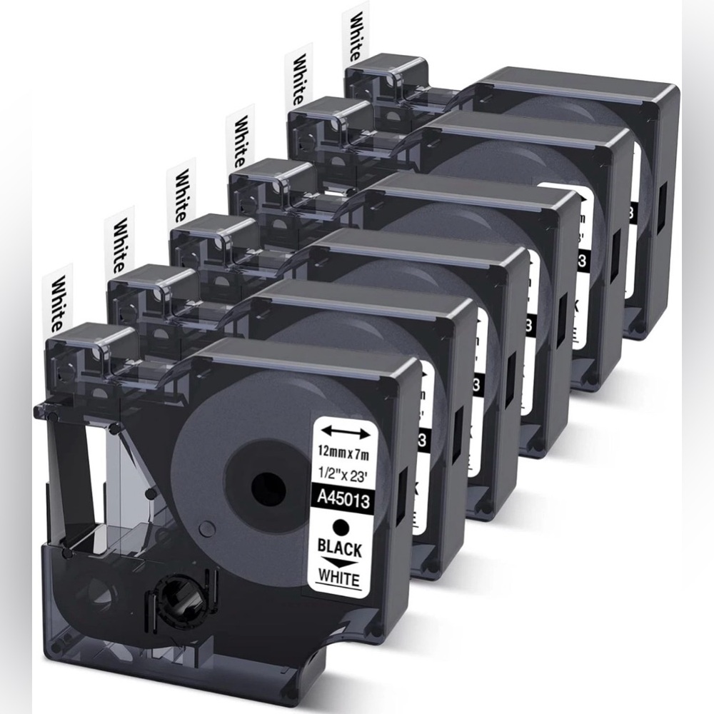 6 Pack Label Tape 45013 1/2 Inch Black on White for Dymo Label Maker Refill